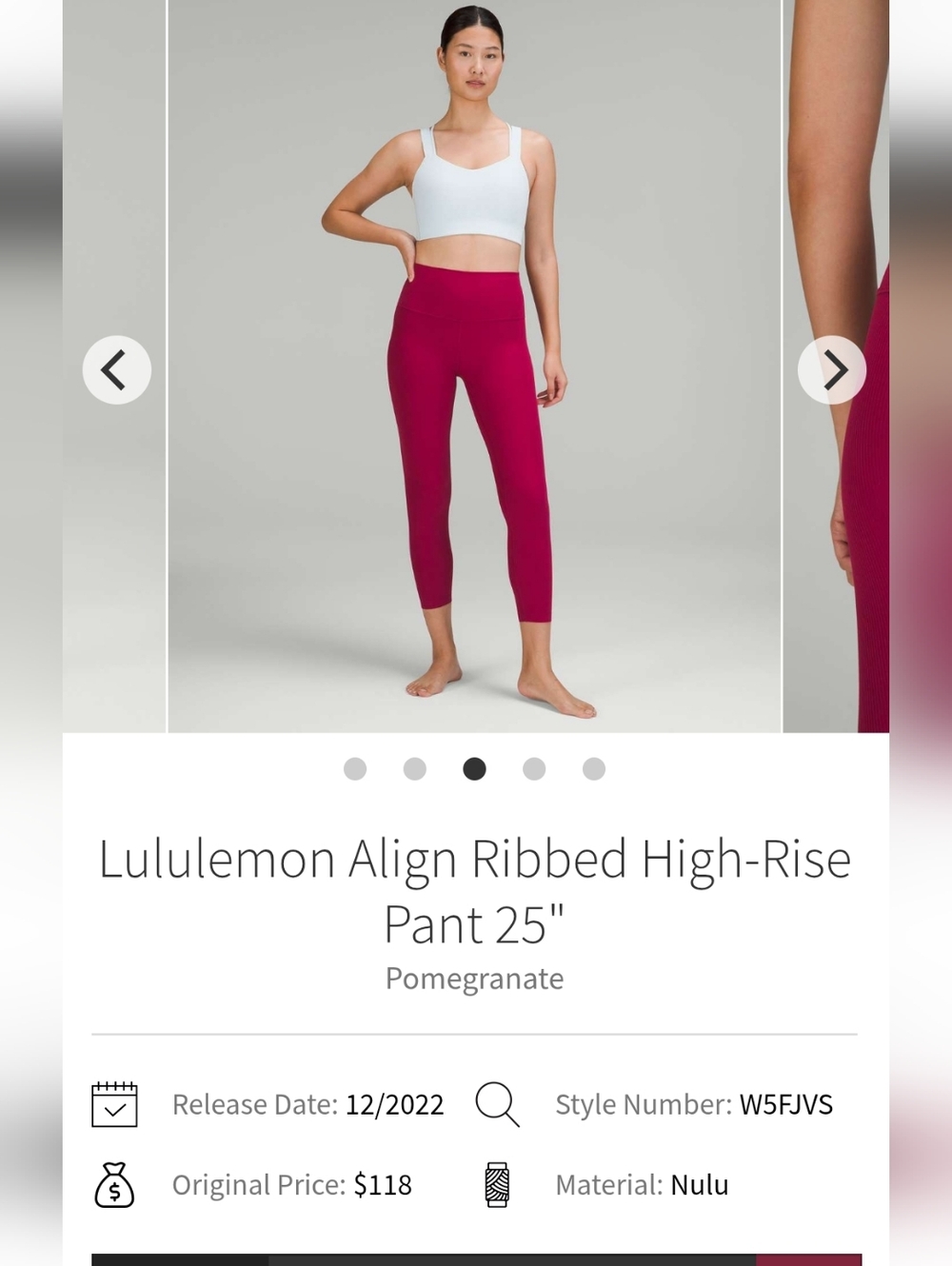 lululemon athletica Align Ribbed High-Rise Leggings 25"  Sz 4 Pomegranate
